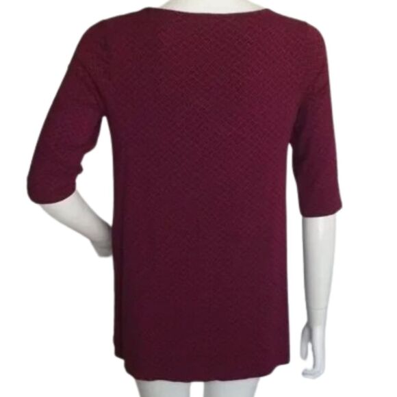 J.JILL Top/Tunic, SP Petite, Maroon, Crosshatch pattern, Mid-sleeve, - Picture 7 of 12